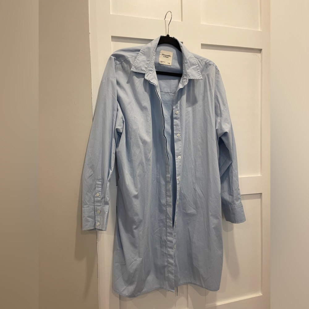 Light Blue Button-Up Shirt Dress with string belt